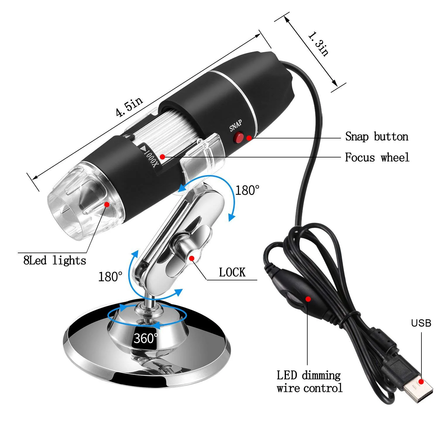 Микроскоп HD 1000X с USB-интерфейсом, цифровой эндоскоп с USB-камерой, лупа с 8 светодиодами и металлической подставкой
Микроскоп HD 1000X с USB-интерфейсом, цифровой эндоскоп с USB-камерой, лупа с 8 светодиодами и металлической подставкой