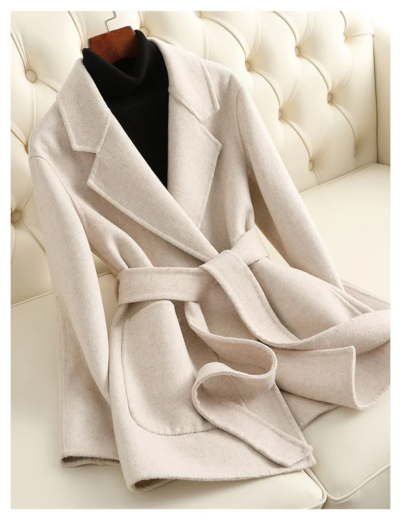 

Повседневное твидовое пальто, Модное Новое маленькое двустороннее кашемировое пальто для женщин, короткое приталенное флисовое пальто для женщин 2023 на осень/зиму
