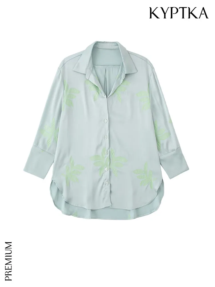 KYPTKA Women Fashion Leaf Embroidered Satin Loose Shirts Vintage Long Sleeve Front Buttons Female Blouses Blusas Chic Tops
KYPTKA Women Fashion Leaf Embroidered Satin Loose Shirts Vintage Long Sleeve Front Buttons Female Blouses Blusas Chic Tops