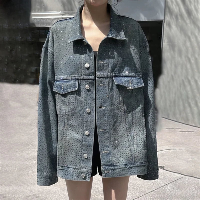

Женская джинсовая куртка, Новинка осени 2023, корейская мода, Женское пальто с украшением, винтажный хлопковый джинсовый топ с длинным рукавом y2k