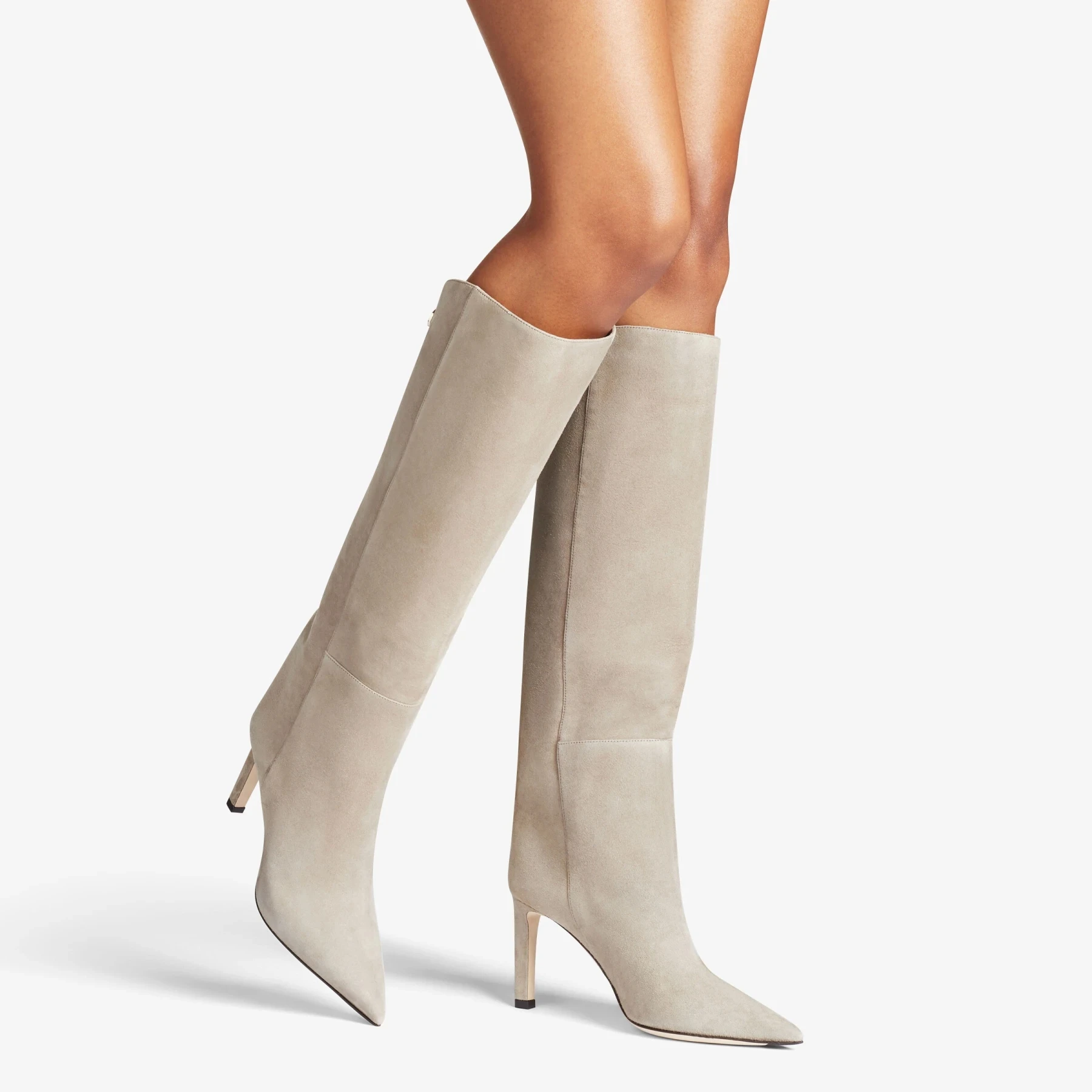 

Черные бежевые женские сапоги до колена из искусственной замши, осенне-зимняя дизайнерская обувь, высокие сапоги на каблуке, модная искусственная кожа, новинка 2023