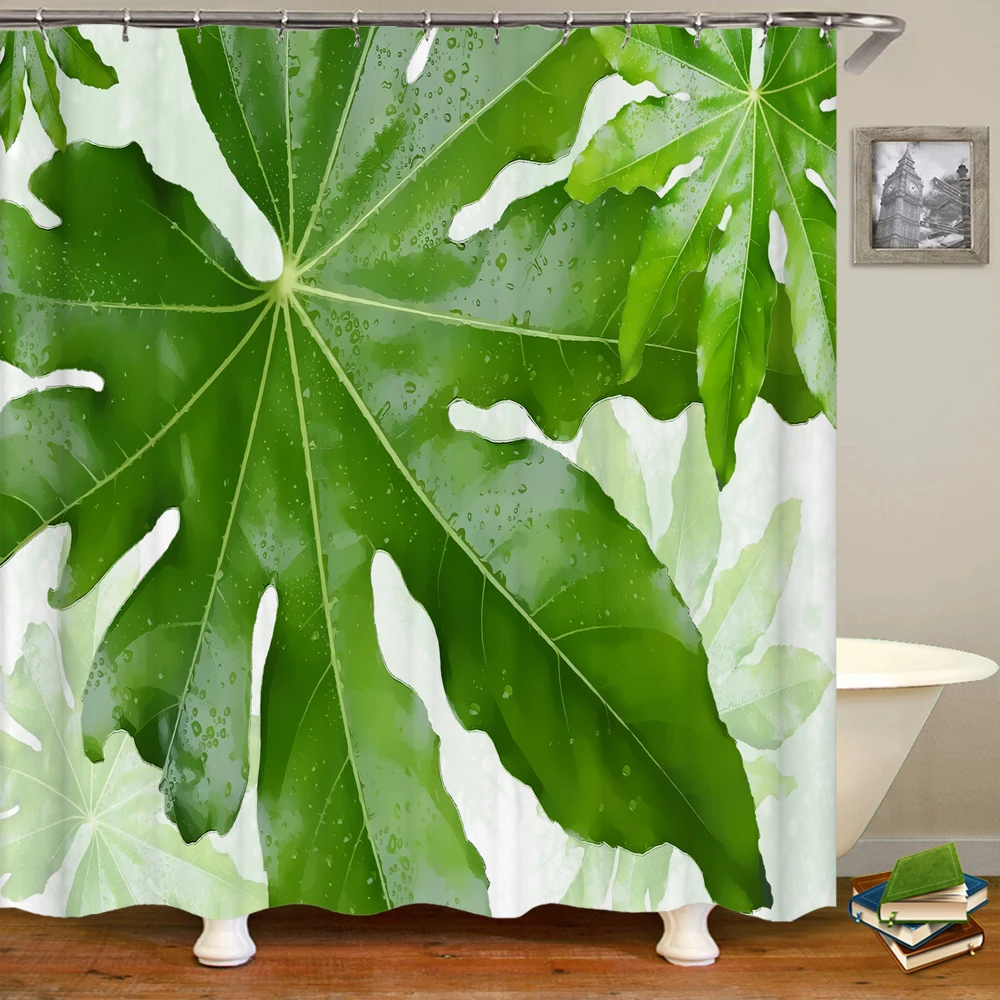 Cortina de ducha con estampado de hojas de plantas verdes, visillo de poliéster impermeable con gancho de decoración, cortinas
Cortina de ducha con estampado de hojas de plantas verdes, visillo de poliéster impermeable con gancho de decoración, cortinas
