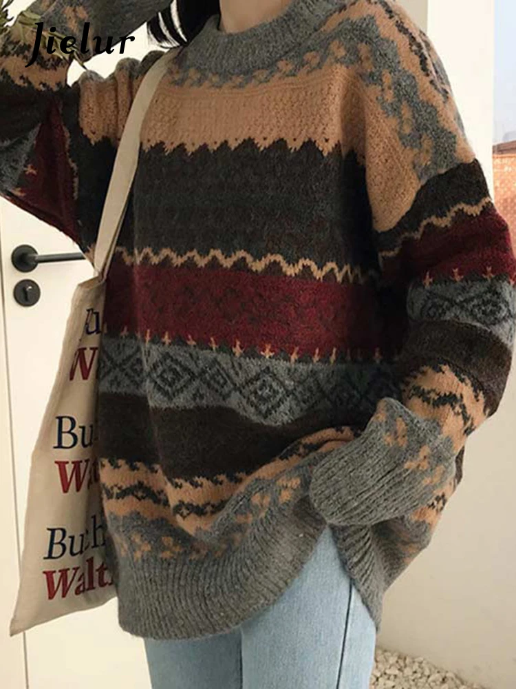 Винтажный женский свитер Jielur 2022, пуловер, зимние полосатые Джемперы, Свободный пуловер в Корейском стиле, вязаная одежда, повседневный своб...
Винтажный женский свитер Jielur 2022, пуловер, зимние полосатые Джемперы, Свободный пуловер в Корейском стиле, вязаная одежда, повседневный своб...