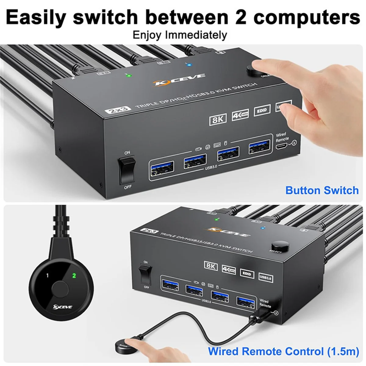 KVM-Консоль монитора с 2 портами HDMI-совместимый переключатель KVM USB 3,0 8K @ 60Hz,4K @ 144Hz, подходит для 3 мониторов 2 компьютера KVM-переключатель
KVM-Консоль монитора с 2 портами HDMI-совместимый переключатель KVM USB 3,0 8K @ 60Hz,4K @ 144Hz, подходит для 3 мониторов 2 компьютера KVM-переключатель