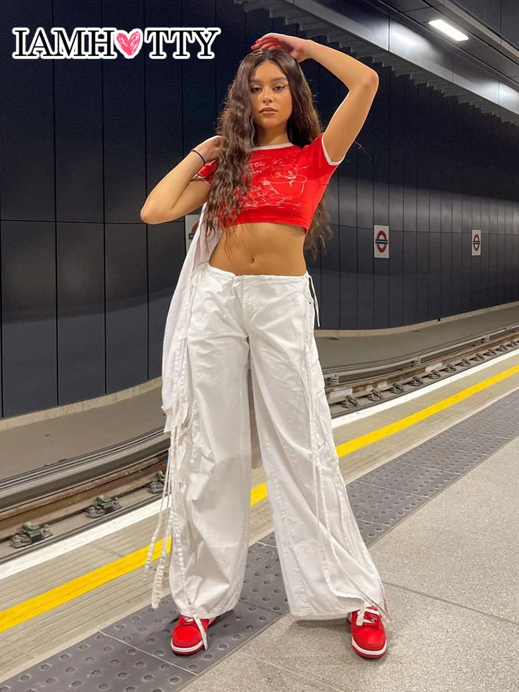 IAMHOTTY White Cargo Pants Drawstring Elastic Waist Baggy Casual Sweatpants Jogging Trousers Ribbons Vintage Pants Streetwear
IAMHOTTY White Cargo Pants Drawstring Elastic Waist Baggy Casual Sweatpants Jogging Trousers Ribbons Vintage Pants Streetwear