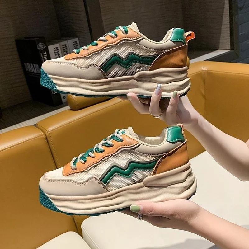 Женские кроссовки на платформе, модная массивная спортивная обувь для бега, модная Осенняя Удобная Обувь На Шнуровке Для Папы, женская обувь