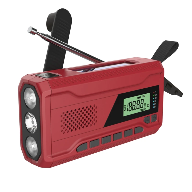 

RISE-Portable AM FM WB Emergency Radio Receiver Solar Powered Hand Crank Dynamo Radio 4500Mah Power Bank With Flashlight