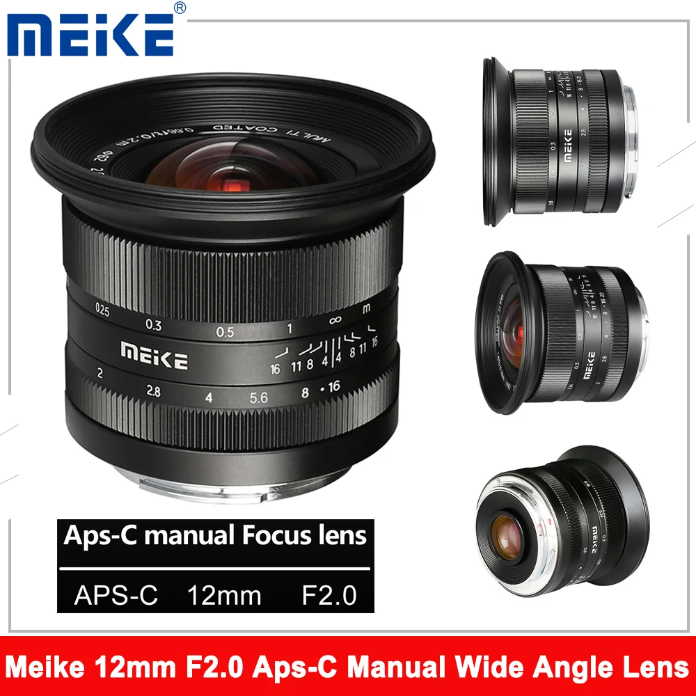 Meike 12mm F2.0 Aps-C Manual Focus Wide Angle Lens Compatible with Sony E/Fuji X/M43/Canon RF/Nikon Z Mount Camera
Meike 12mm F2.0 Aps-C Manual Focus Wide Angle Lens Compatible with Sony E/Fuji X/M43/Canon RF/Nikon Z Mount Camera