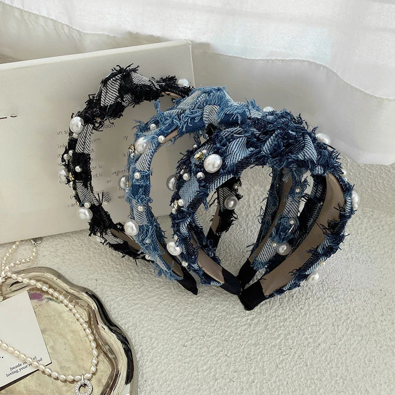 Women Pearl Rhinestone Denim Headbands Plaid Tassels Knotted Hair Hoop Wide Side Patchwork Hair Accessories Trendy Hairbands
Women Pearl Rhinestone Denim Headbands Plaid Tassels Knotted Hair Hoop Wide Side Patchwork Hair Accessories Trendy Hairbands