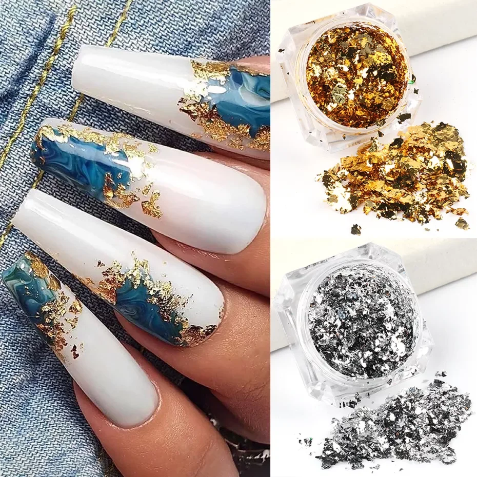Aluminum Foil Sequins For Nails Gold Silver Irregular Glitter Flakes Mirror Chrome Powder Manicure Winter Decorations LYCB01-08
Aluminum Foil Sequins For Nails Gold Silver Irregular Glitter Flakes Mirror Chrome Powder Manicure Winter Decorations LYCB01-08