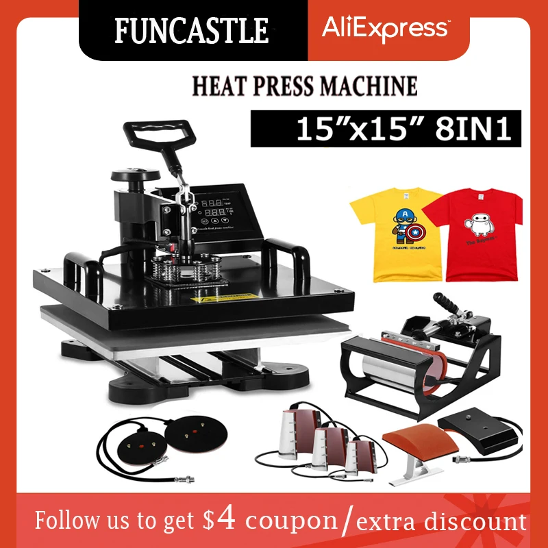 Heat Press Tools 15x15" 8 IN 1 Combo T-Shirts Hot Press Heatpress Sublimation Printing Machine Transfer Tumbler Press Machine
Heat Press Tools 15x15" 8 IN 1 Combo T-Shirts Hot Press Heatpress Sublimation Printing Machine Transfer Tumbler Press Machine