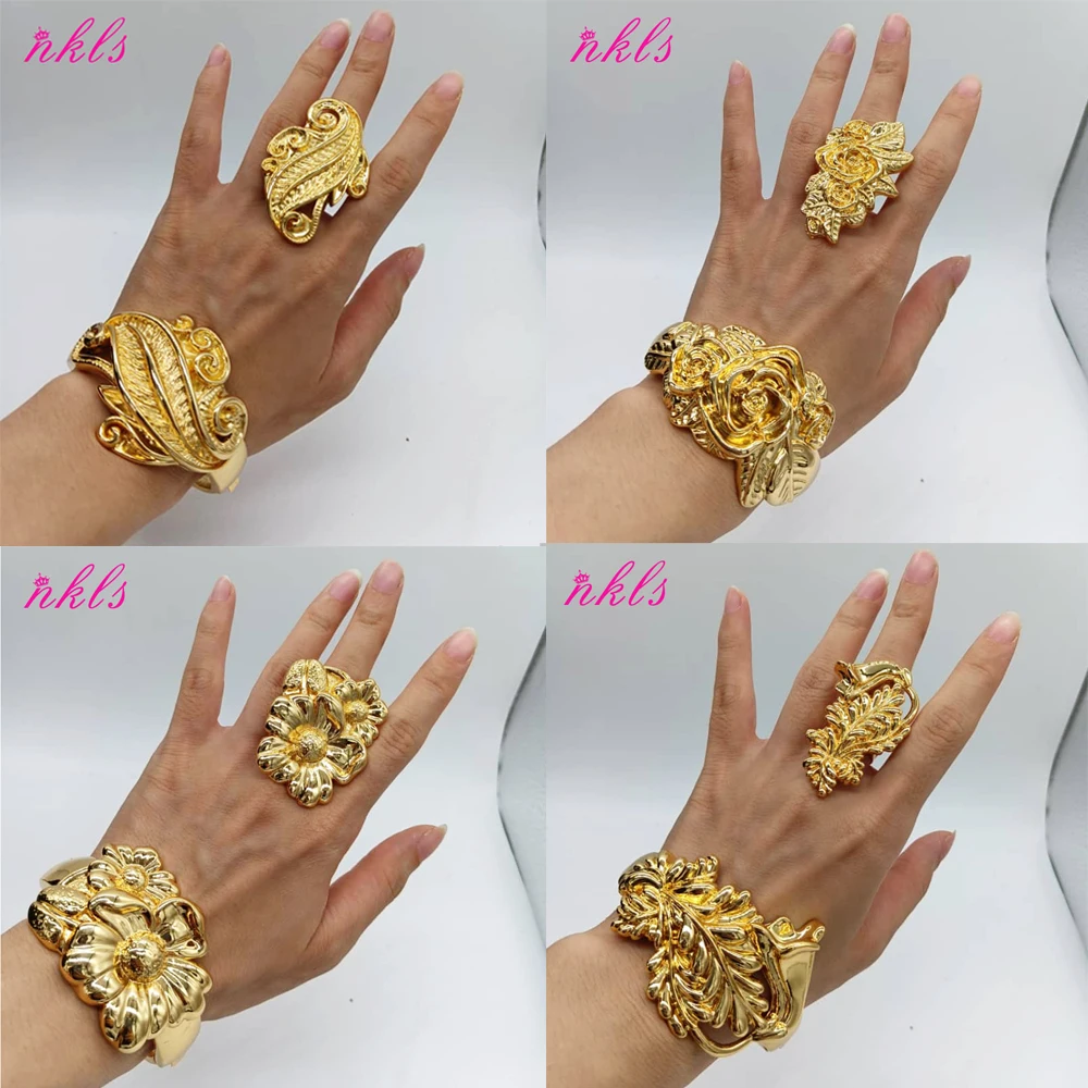 Luxury Flower Design Bracelet Ring Gold Color Middle East Copper Bangle Dubai Saudi Trendy Jewelry For Bridal Arabic Party Gift
Luxury Flower Design Bracelet Ring Gold Color Middle East Copper Bangle Dubai Saudi Trendy Jewelry For Bridal Arabic Party Gift