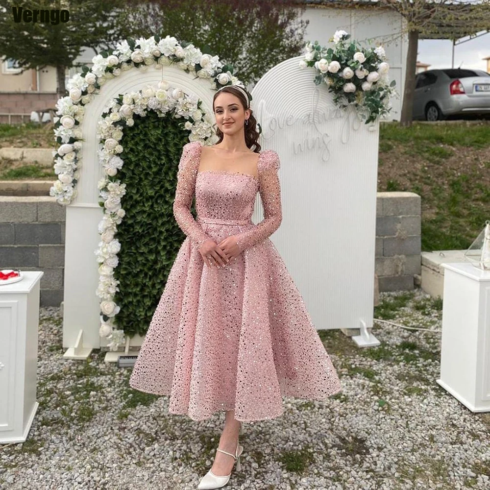 Verngo Glitter Sequined Arabic Muslim Evening Dresses Long Sleeves A-line Tea-length Engagement Gowns Modest Prom Dress 2024
Verngo Glitter Sequined Arabic Muslim Evening Dresses Long Sleeves A-line Tea-length Engagement Gowns Modest Prom Dress 2024