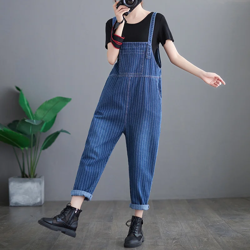 #2363 Blue Vertrical Striped Denim Jumpsuits Women Loose Harem Long Jumpsuit Ladies High Waist Womens Rompers Jumpsuits Spring
#2363 Blue Vertrical Striped Denim Jumpsuits Women Loose Harem Long Jumpsuit Ladies High Waist Womens Rompers Jumpsuits Spring
