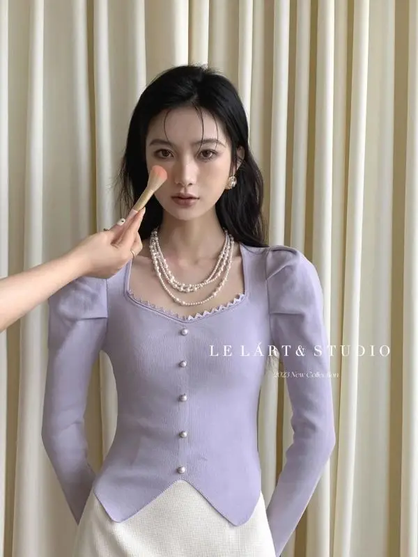 Новинка весна-осень 2023, французская блузка с квадратным воротником и кружевным пузырьковым рукавом
Новинка весна-осень 2023, французская блузка с квадратным воротником и кружевным пузырьковым рукавом