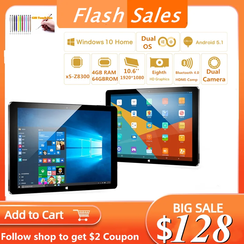 

Hot Sales 10.6'' Tablet PC 11S 64 Bit RAM4GB ROM 64GB Windows 10& Android 5.1 Dual OS WIFI Quad Core 1920 x 1080 IPS Screen