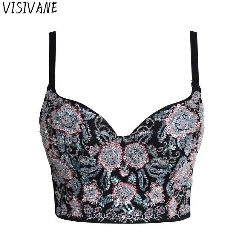 

Visivane Y2k Tops Corset Beading Short Sexy Club Fashion Vetement Femme Stage Party Performance Costume Show Women Clothing New