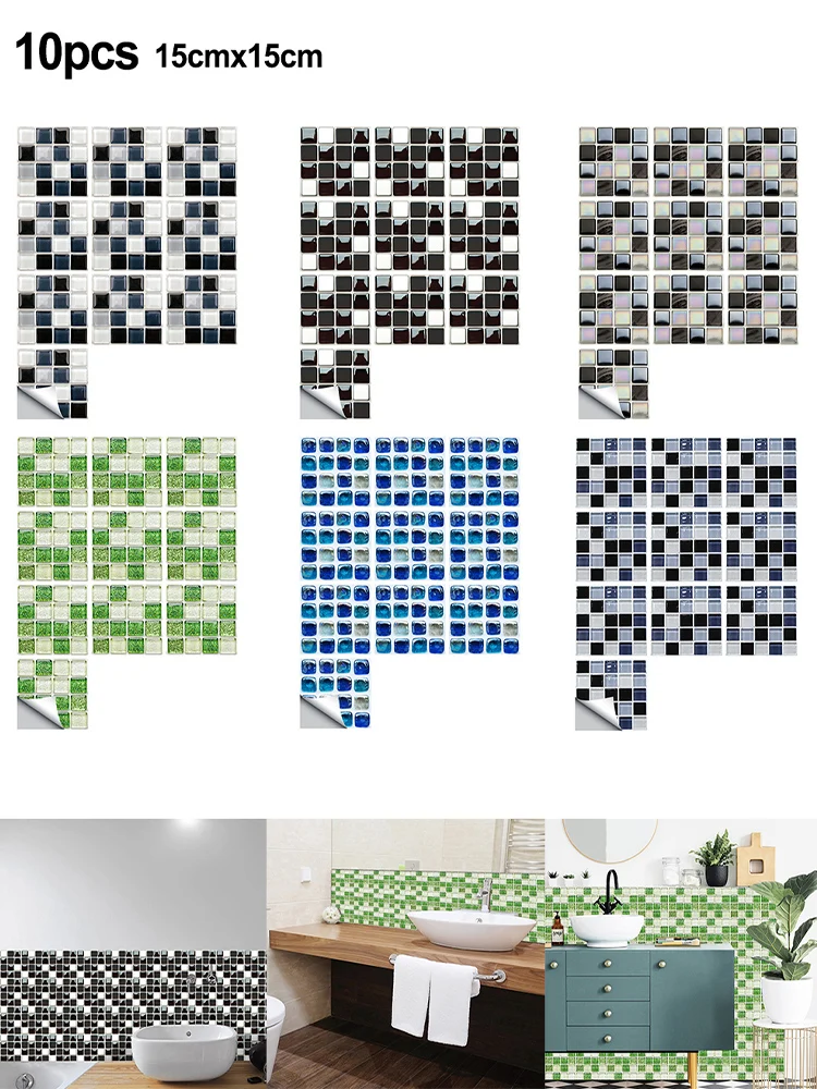 10pcs Mosaic Self-Adhesive Tile Stickers Bathroom Kitchen Home Wall Backsplash Creative Brick Crystal Wallpaper 15x15cm
10pcs Mosaic Self-Adhesive Tile Stickers Bathroom Kitchen Home Wall Backsplash Creative Brick Crystal Wallpaper 15x15cm