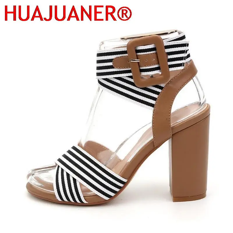 HUAJUANER Summer Women Sandals Ankle Strap High Heels Shoes Woman Stripe Sandals High Block Thick Heel Fashion Free Shipping
HUAJUANER Summer Women Sandals Ankle Strap High Heels Shoes Woman Stripe Sandals High Block Thick Heel Fashion Free Shipping