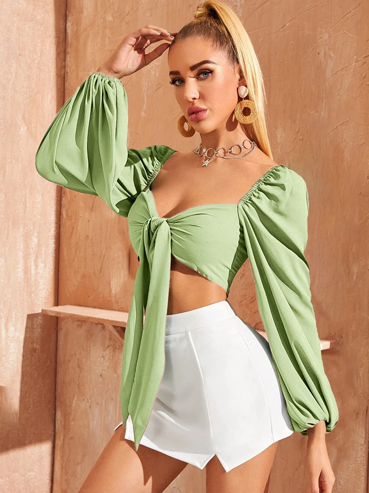 Autumn Female Long Sleeve Puff Sleeve Sexy Backless Crop Top Women Lace Up Solid Color Sweet Short Tops
Autumn Female Long Sleeve Puff Sleeve Sexy Backless Crop Top Women Lace Up Solid Color Sweet Short Tops