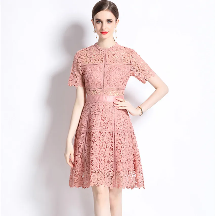 Женское кружевное платье с вышивкой, розовое винтажное ажурное платье с водорастворимым кружевом, круглым вырезом и коротким рукавом, лето
Женское кружевное платье с вышивкой, розовое винтажное ажурное платье с водорастворимым кружевом, круглым вырезом и коротким рукавом, лето