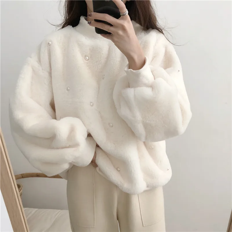 Thick Furry Pullover Women Autumn Winter Soft Warm Mohair Loose Sweet Retro Pearl Mink Tops New Tops White Coffee Khaki New 2021
Thick Furry Pullover Women Autumn Winter Soft Warm Mohair Loose Sweet Retro Pearl Mink Tops New Tops White Coffee Khaki New 2021