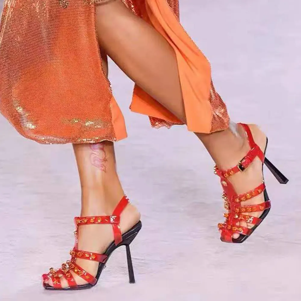 GIGIFOX Luxury Brand Rivets T-strap High Heels Party Wedding Summer Women's Shoes Sandals
GIGIFOX Luxury Brand Rivets T-strap High Heels Party Wedding Summer Women's Shoes Sandals