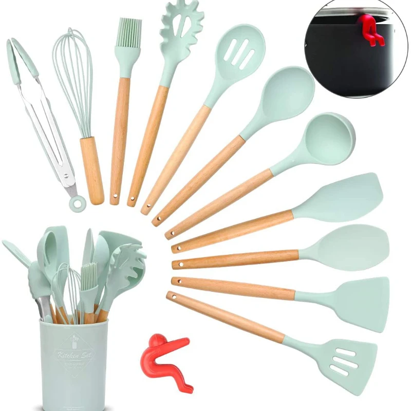 13 Piece Silicone Kitchen Utensil Set Heat Resistant Kitchen Gadgets with Anti Spill Tool (Green)
13 Piece Silicone Kitchen Utensil Set Heat Resistant Kitchen Gadgets with Anti Spill Tool (Green)