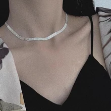 925 Sterling Silver Mesh Necklace Simple Style Choker Collarbone Chain Birthday Gift for Womens Fashion Jewelry Free Shipping