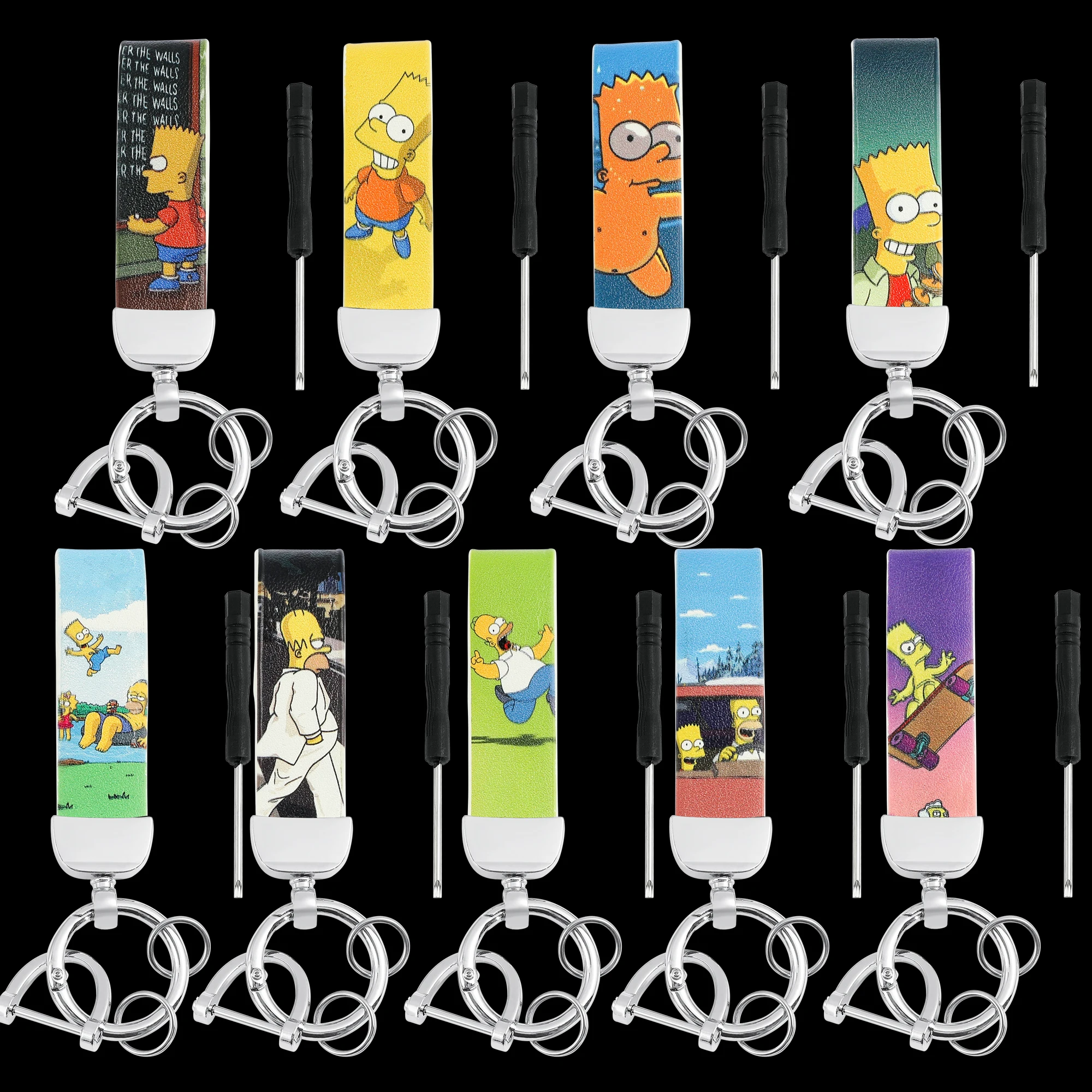 

Disney Anime The Simpsons Leather Keychain Cartoon Figure Bart Simpson Keyring for Backpack Car Key Holder Accessories Kids Toys