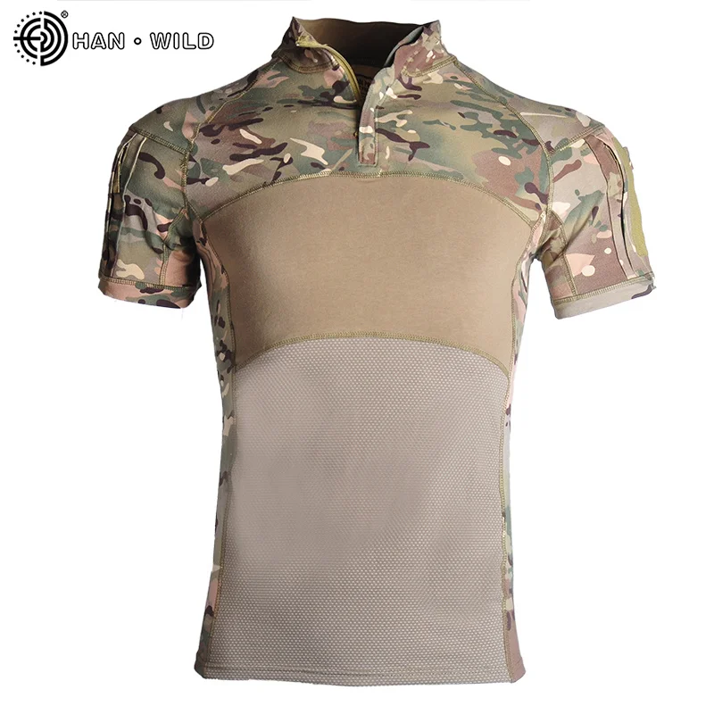 

Футболка мужская тактическая, эластичная камуфляжная армейская рубашка в стиле милитари, для страйкбола, пейнтбола, охоты, Мультикам