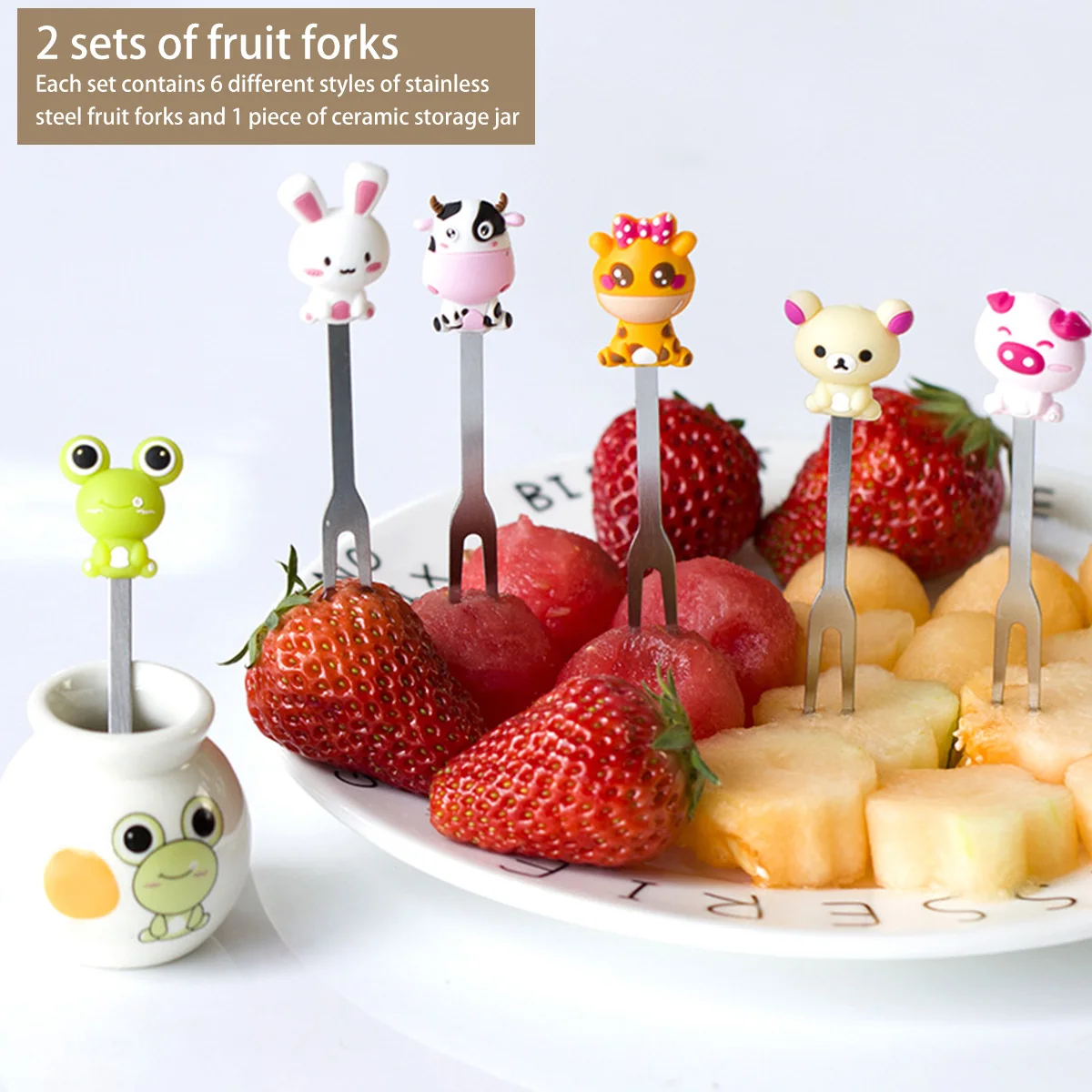 12Pcs Fruit Picks with Ceramic Bottle Cute Cartoon Animal Kids Fruit Forks Children Snack Cake Dessert Food Fruit Pick Toothpick
12Pcs Fruit Picks with Ceramic Bottle Cute Cartoon Animal Kids Fruit Forks Children Snack Cake Dessert Food Fruit Pick Toothpick