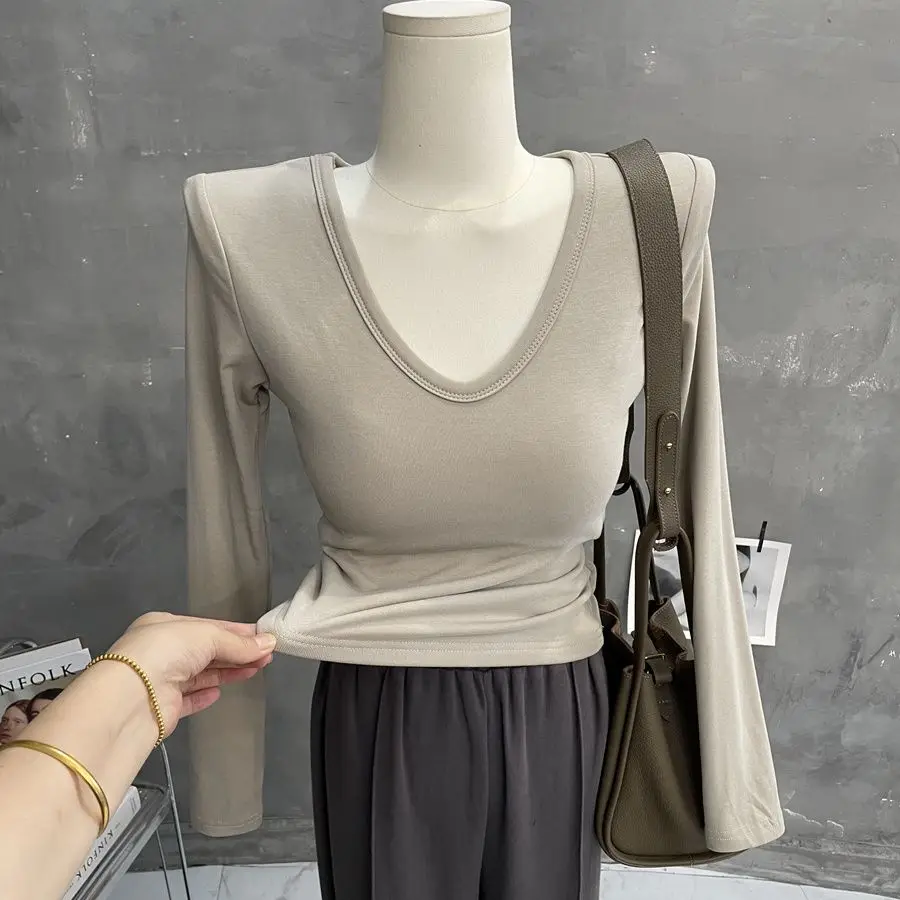 Wholesale Autumn Winter V Neck T Shirts Women Long Sleeve Tees Top Elastic Basic Solid Slim Fit Tight Sexy Fleeces T Shirt
Wholesale Autumn Winter V Neck T Shirts Women Long Sleeve Tees Top Elastic Basic Solid Slim Fit Tight Sexy Fleeces T Shirt
