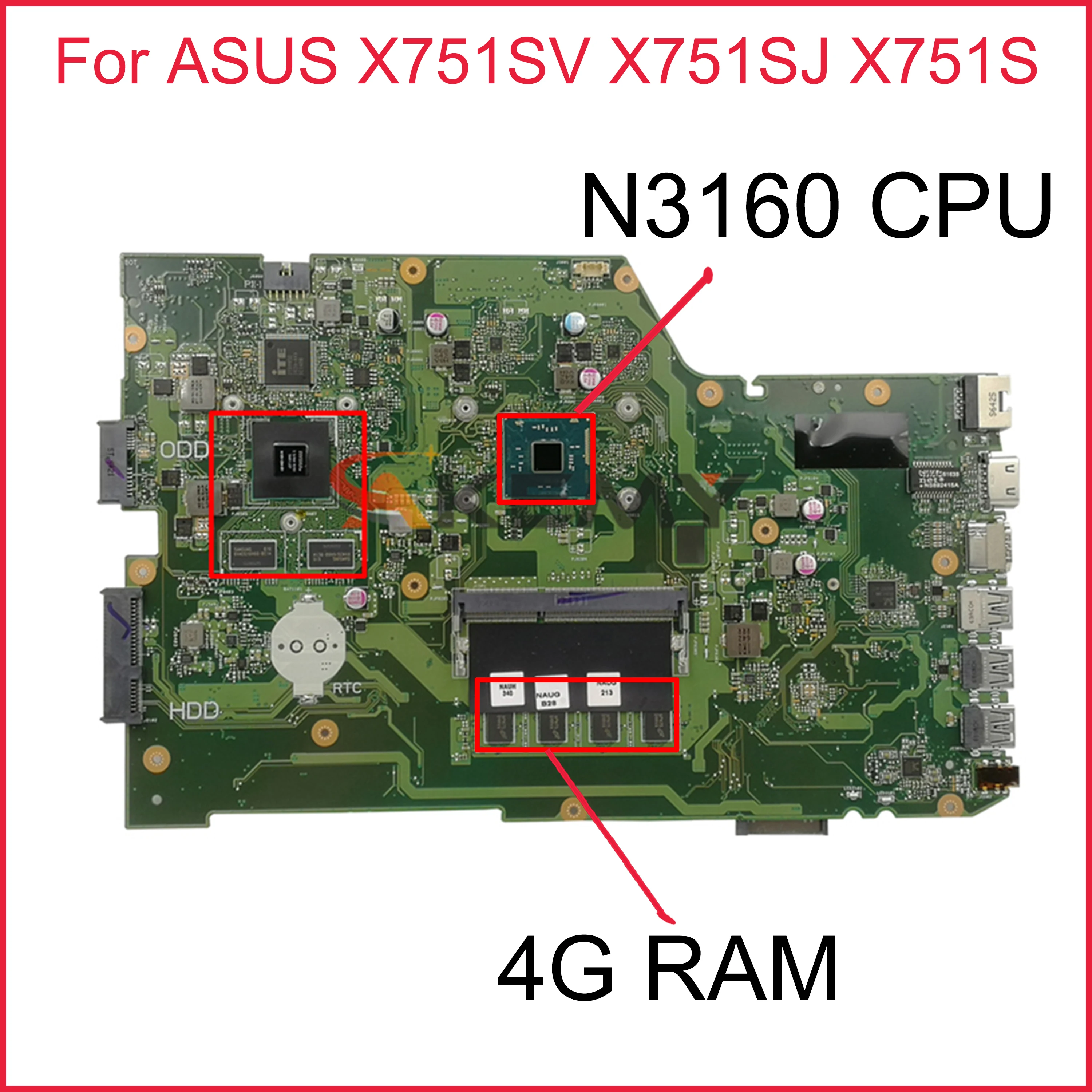 AKemy для ASUS X751SV X751SJ X751S материнская плата для ноутбука 4G/N3160 тест процессора 100% ОК
AKemy для ASUS X751SV X751SJ X751S материнская плата для ноутбука 4G/N3160 тест процессора 100% ОК