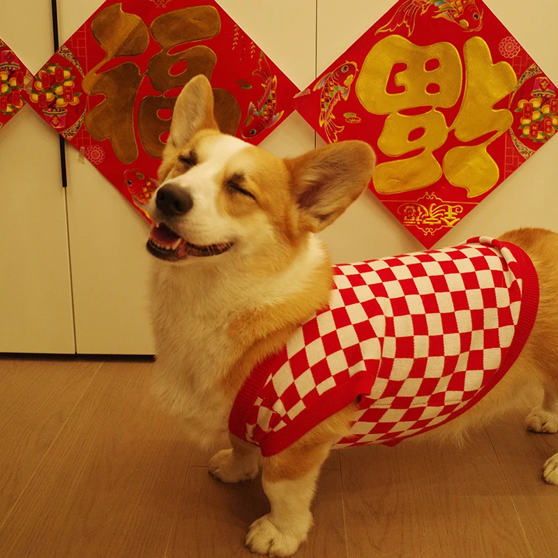 Новогодний красный шахматный вязаный свитер для домашних животных, жилет на возраст, новый год, корги, собаки, праздничная одежда без рукавов
Новогодний красный шахматный вязаный свитер для домашних животных, жилет на возраст, новый год, корги, собаки, праздничная одежда без рукавов