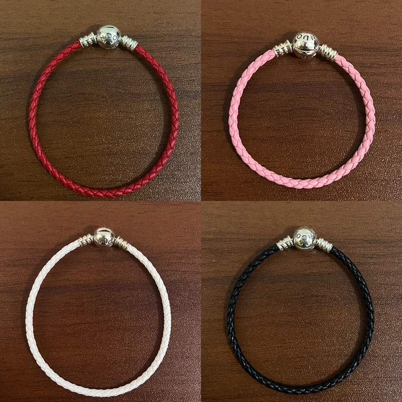 New fashion charm Fit women's S925 sterling silver leather bracelet gift black red blue pink
New fashion charm Fit women's S925 sterling silver leather bracelet gift black red blue pink