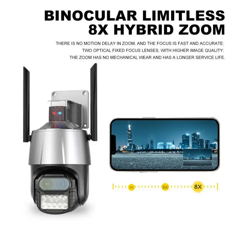 8MP PTZ 4K IP Camera 8X Zoom Dual Lens Audio Waterproof WiFi Camera Motion Detect Police Light Alarm Video CCTV Surveillance Cam
8MP PTZ 4K IP Camera 8X Zoom Dual Lens Audio Waterproof WiFi Camera Motion Detect Police Light Alarm Video CCTV Surveillance Cam