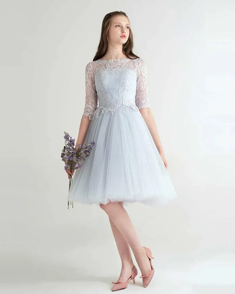 Simple Elegant Homecoming Party Dresses Scoop Neck Half Sleeve Lace Short Flower Appliques Long Peats Knee Length
Simple Elegant Homecoming Party Dresses Scoop Neck Half Sleeve Lace Short Flower Appliques Long Peats Knee Length