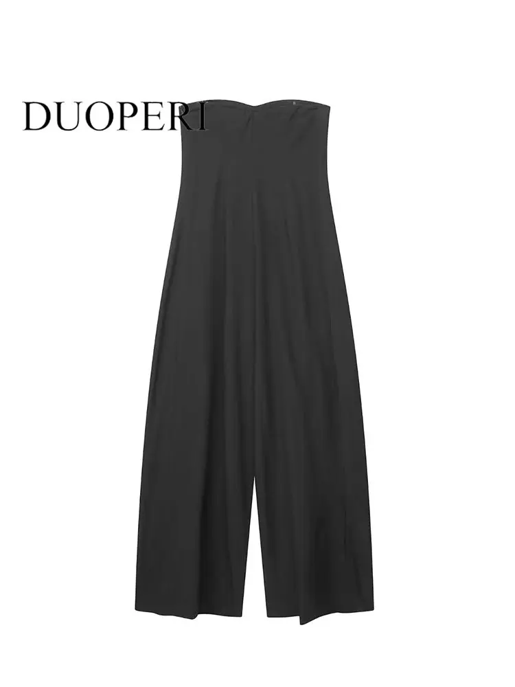 DUOPERI Women Fashion Black Pleated Side Zipper Jumpsuits Vintage Strapless Backless Female Chic Lady Rompers
DUOPERI Women Fashion Black Pleated Side Zipper Jumpsuits Vintage Strapless Backless Female Chic Lady Rompers