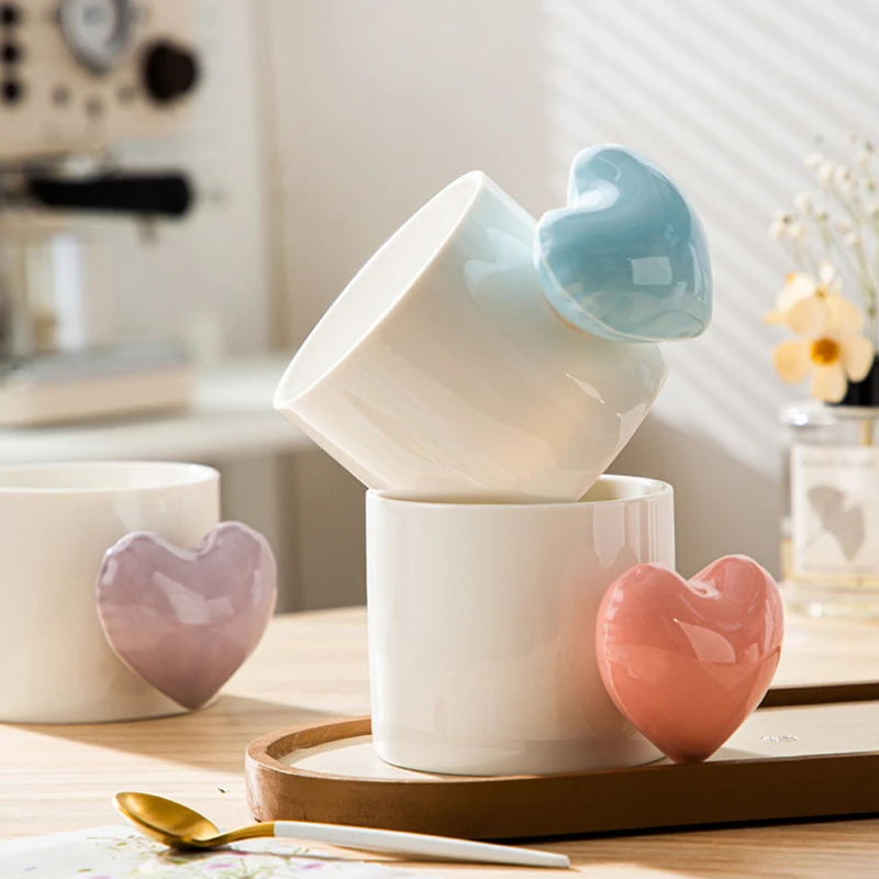 

Cute Ceramic Cup Coffee Mug Water Cup Three-dimensional Heart-shaped Handle Teacup Afternoon Tea Coffee Cup Mugs Pink Tea Cup