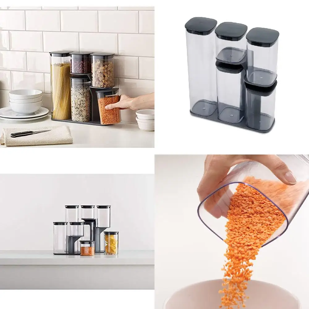 Luxurious Gray 5-piece Dry Food Storage Container Set with Handy Standing Rack for Home Kitchen.
Luxurious Gray 5-piece Dry Food Storage Container Set with Handy Standing Rack for Home Kitchen.