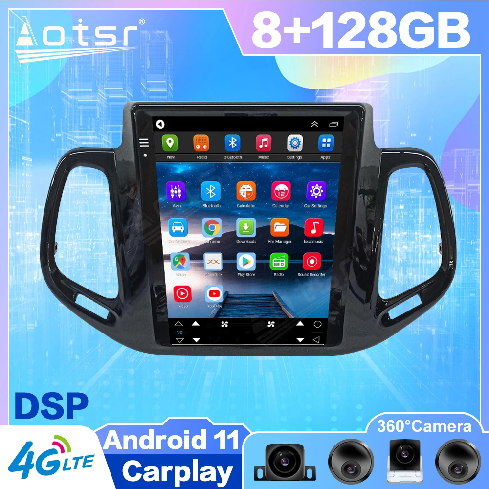 128G Android 11 Tesla стиль для Jeep Compass 2 MP 2017 2018 - 2020 Авто Радио стерео автомобильный