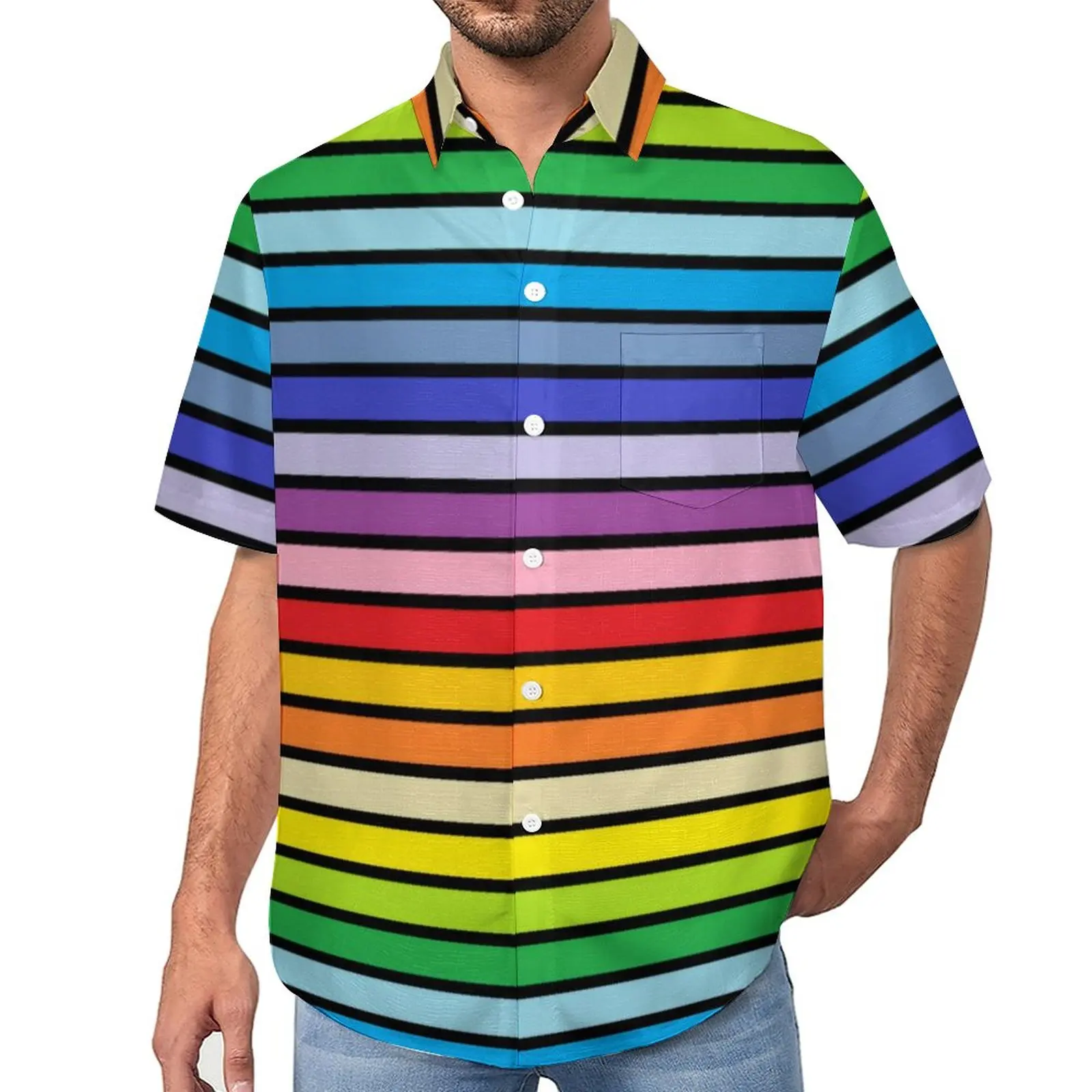 Rainbow Stripes Loose Shirt Men Beach Black Lines Print Casual Shirts Hawaiian Graphic Short Sleeves Fashion Oversize Blouses
Rainbow Stripes Loose Shirt Men Beach Black Lines Print Casual Shirts Hawaiian Graphic Short Sleeves Fashion Oversize Blouses