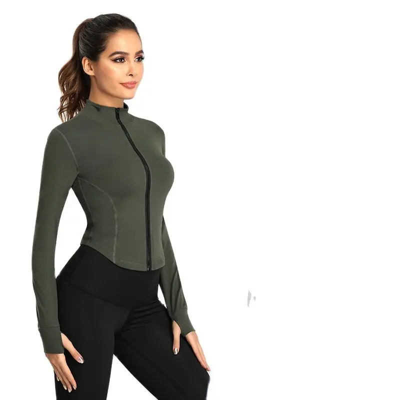 Lulu's New Stand Neck Slim Fit Sports Running Fitness Clothes Elastic Tight Fingertips Long Sleeve Yoga jacket with logo.
Lulu's New Stand Neck Slim Fit Sports Running Fitness Clothes Elastic Tight Fingertips Long Sleeve Yoga jacket with logo.