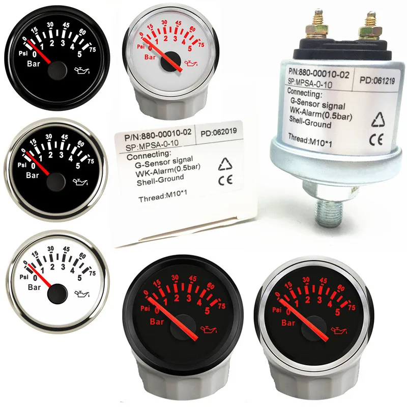 M10x1 NPT1/8 Auto Oil Pressure Gauges Sensors Modified 0-5bar 0-75psi 52mm Oil Pressure Meters 0-10bar 0-145psi for Truck Boat
M10x1 NPT1/8 Auto Oil Pressure Gauges Sensors Modified 0-5bar 0-75psi 52mm Oil Pressure Meters 0-10bar 0-145psi for Truck Boat