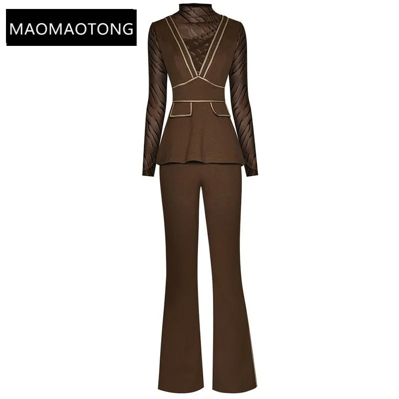 2022 Luxury Designer Autumn Runway Elegant Black Pants Set Women's Mesh Long sleeve Ruffle Tops and Pants Two Pieces Set
2022 Luxury Designer Autumn Runway Elegant Black Pants Set Women's Mesh Long sleeve Ruffle Tops and Pants Two Pieces Set