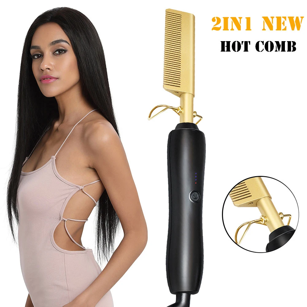 

Hot Comb 2 In 1 Hair Straightener Flat Irons Electric Straightening Brush Wet Dry Hair Curler Hair Crimper Styling Tools