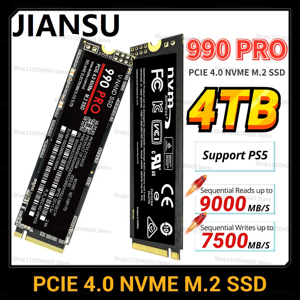 

Original 990 Pro SSD диск 4TB 2TB NVMe PCIe 4.0 Up 7450MB/s M.2 2280 Solid State Drives for PlayStation5 Laptop Gaming Computer