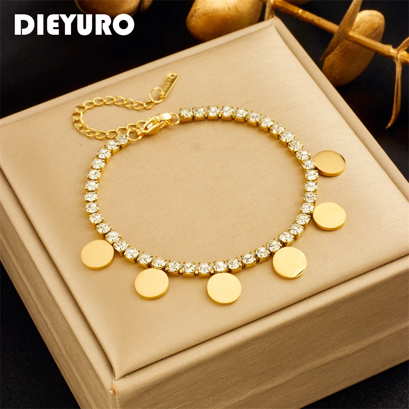 DIEYURO 316L Stainless Steel Round Charm Bracelet For Women Girl Fashion White Zircon Chain Lady Waterproof Jewelry Gift Party
DIEYURO 316L Stainless Steel Round Charm Bracelet For Women Girl Fashion White Zircon Chain Lady Waterproof Jewelry Gift Party