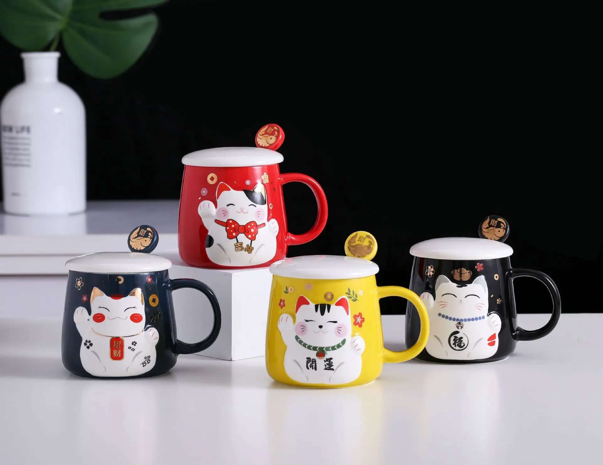 Creative cartoon Zhaocai cat ceramic cup with cover spoon Office Mug Coffee Cup opening gift
Creative cartoon Zhaocai cat ceramic cup with cover spoon Office Mug Coffee Cup opening gift